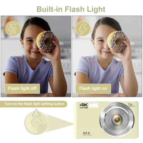 SMARTKLIK Digital Camera for Teens, 4K 44MP FHD 16x Zoom Point Shoot Camera with 64GB Card | 220V Compatible thumbnail 7