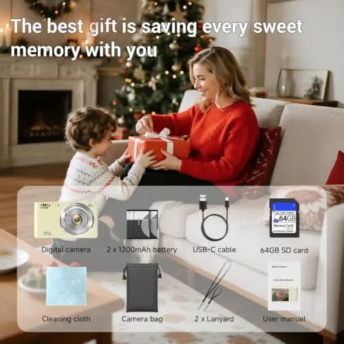SMARTKLIK Digital Camera for Teens, 4K 44MP FHD 16x Zoom Point Shoot Camera with 64GB Card | 220V Compatible thumbnail 9