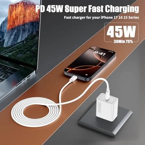 Fikeloy 45W Fast Charger for iPhone 17 Pro Max | Super Fast USB C with 6+6+10FT Cables thumbnail 2