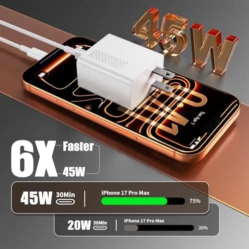 Fikeloy 45W Fast Charger for iPhone 17 Pro Max | Super Fast USB C with 6+6+10FT Cables thumbnail 3