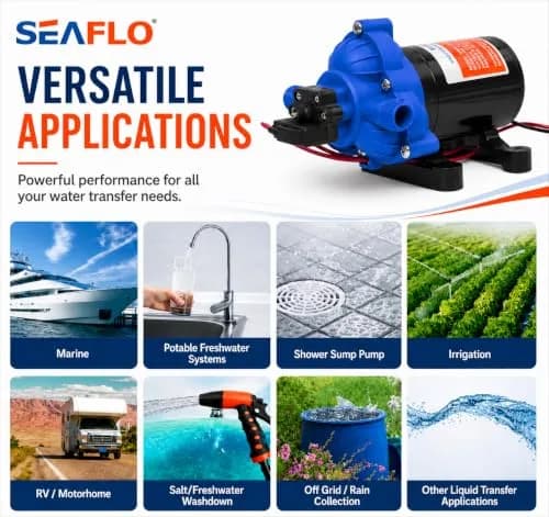 SEAFLO Water Pressure Pump 12V | 3 GPM | 45 PSI | Blue Housing | Versatile Marine & RV Pump thumbnail 9