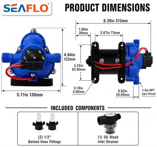 SEAFLO Water Pressure Pump 12V | 3 GPM | 45 PSI | Blue Housing | Versatile Marine & RV Pump thumbnail 2