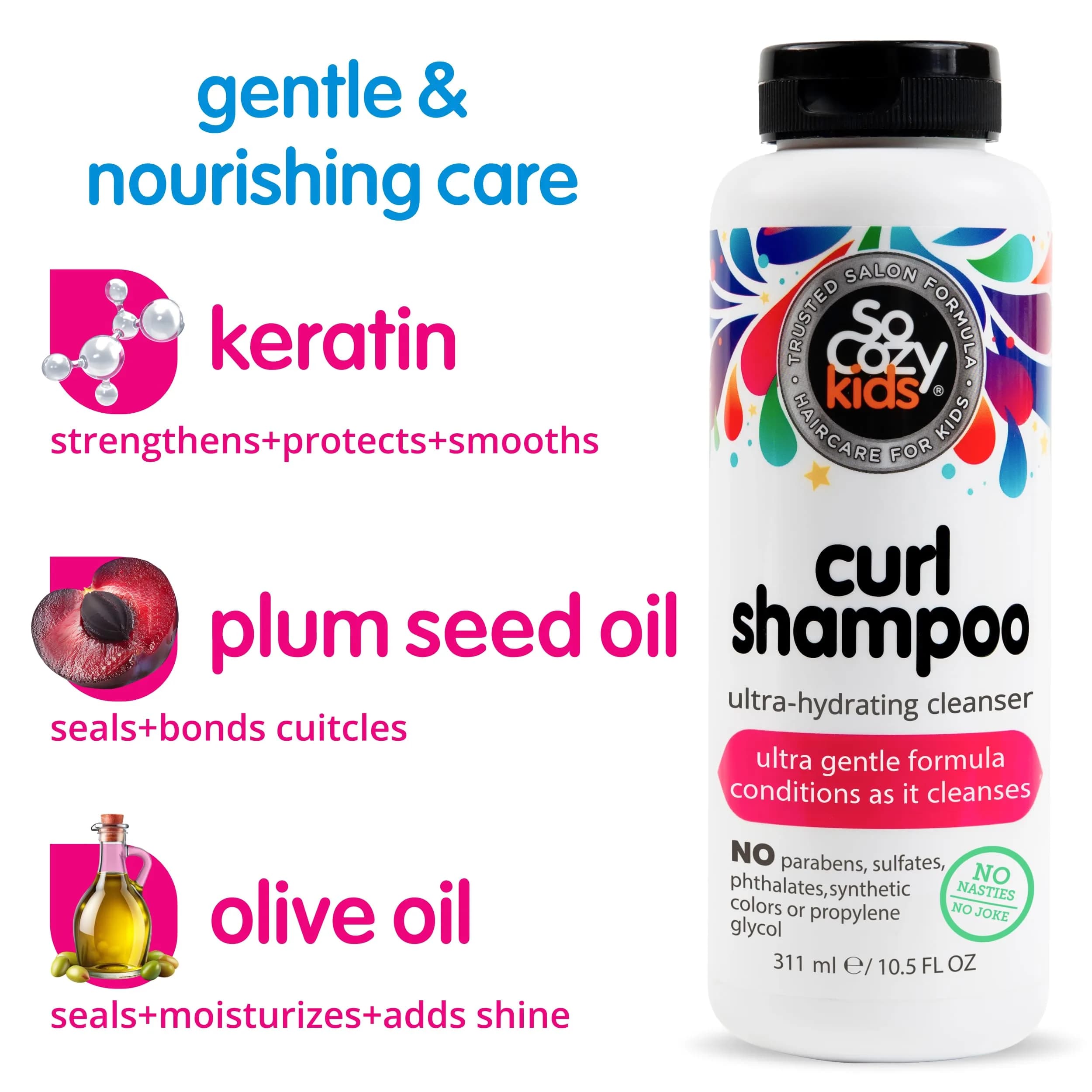 SO COZY Curl Shampoo for Kids Hair | Ultra-Hydrating Cleanser 311ml (10.5 Fl Oz) | Keratin, Plum Seed Oil, Olive Oil - view 3