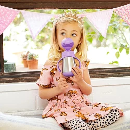 Munchkin Cool Cat Sippy Cup with Straw for Toddlers, Stainless Steel Straw Cup, Purple, 237ml (8 oz) Pack of 12 | Insulated & Spill-Proof thumbnail 4