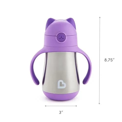 Munchkin Cool Cat Sippy Cup with Straw for Toddlers, Stainless Steel Straw Cup, Purple, 237ml (8 oz) Pack of 12 | Insulated & Spill-Proof thumbnail 6