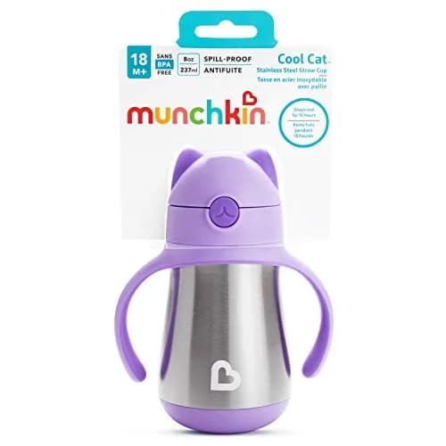 Munchkin Cool Cat Sippy Cup with Straw for Toddlers, Stainless Steel Straw Cup, Purple, 237ml (8 oz) Pack of 12 | Insulated & Spill-Proof thumbnail 7