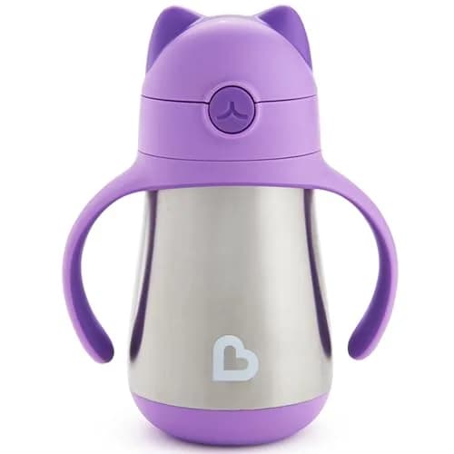 Munchkin Cool Cat Sippy Cup with Straw for Toddlers, Stainless Steel Straw Cup, Purple, 237ml (8 oz) Pack of 12 | Insulated & Spill-Proof - main product image
