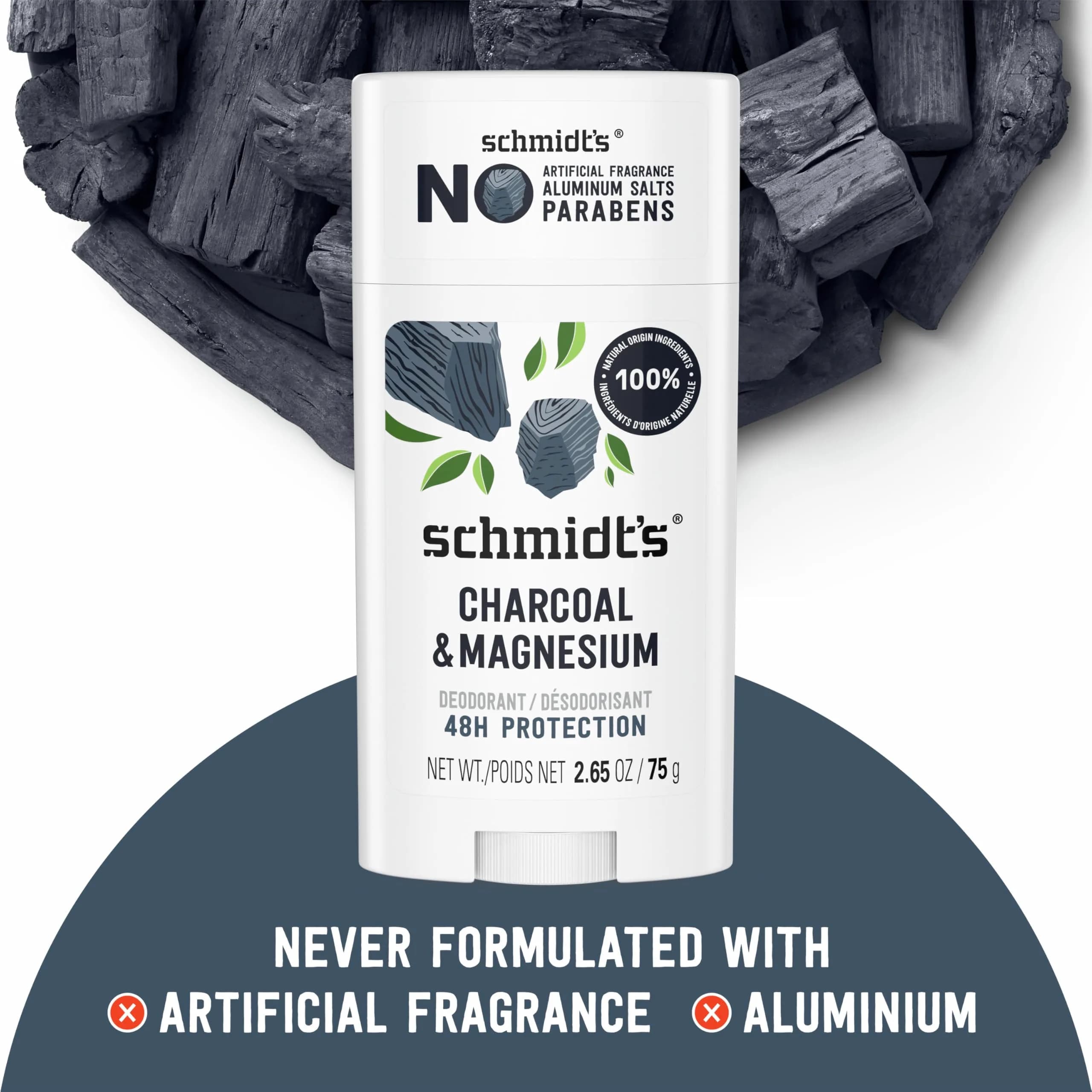 Schmidt's Natural Vegan Deodorant Charcoal & Magnesium Stick 2.6 oz (74g) | 24-Hour Odor Protection - view 4
