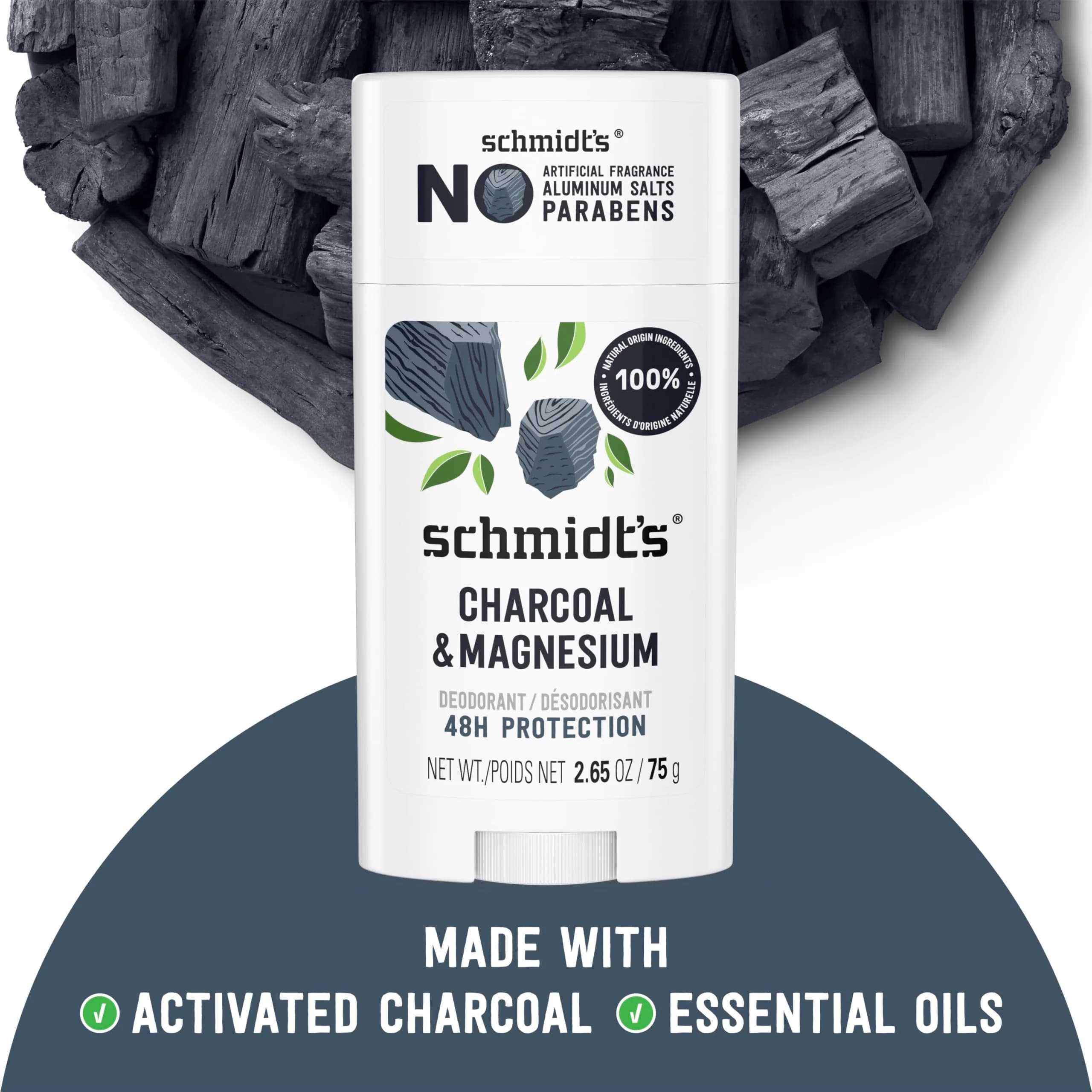 Schmidt's Natural Vegan Deodorant Charcoal & Magnesium Stick 2.6 oz (74g) | 24-Hour Odor Protection - view 5