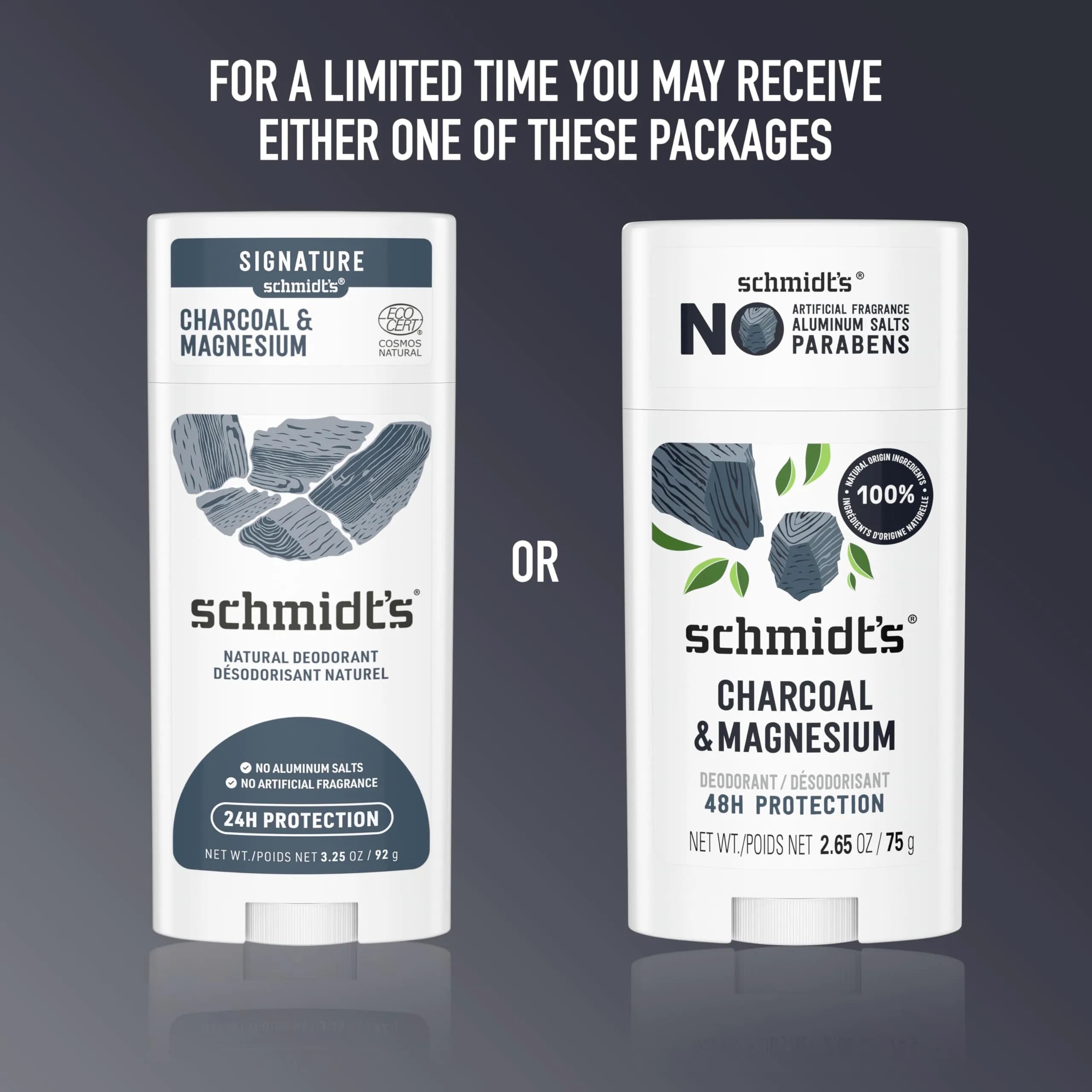 Schmidt's Natural Vegan Deodorant Charcoal & Magnesium Stick 2.6 oz (74g) | 24-Hour Odor Protection - view 2