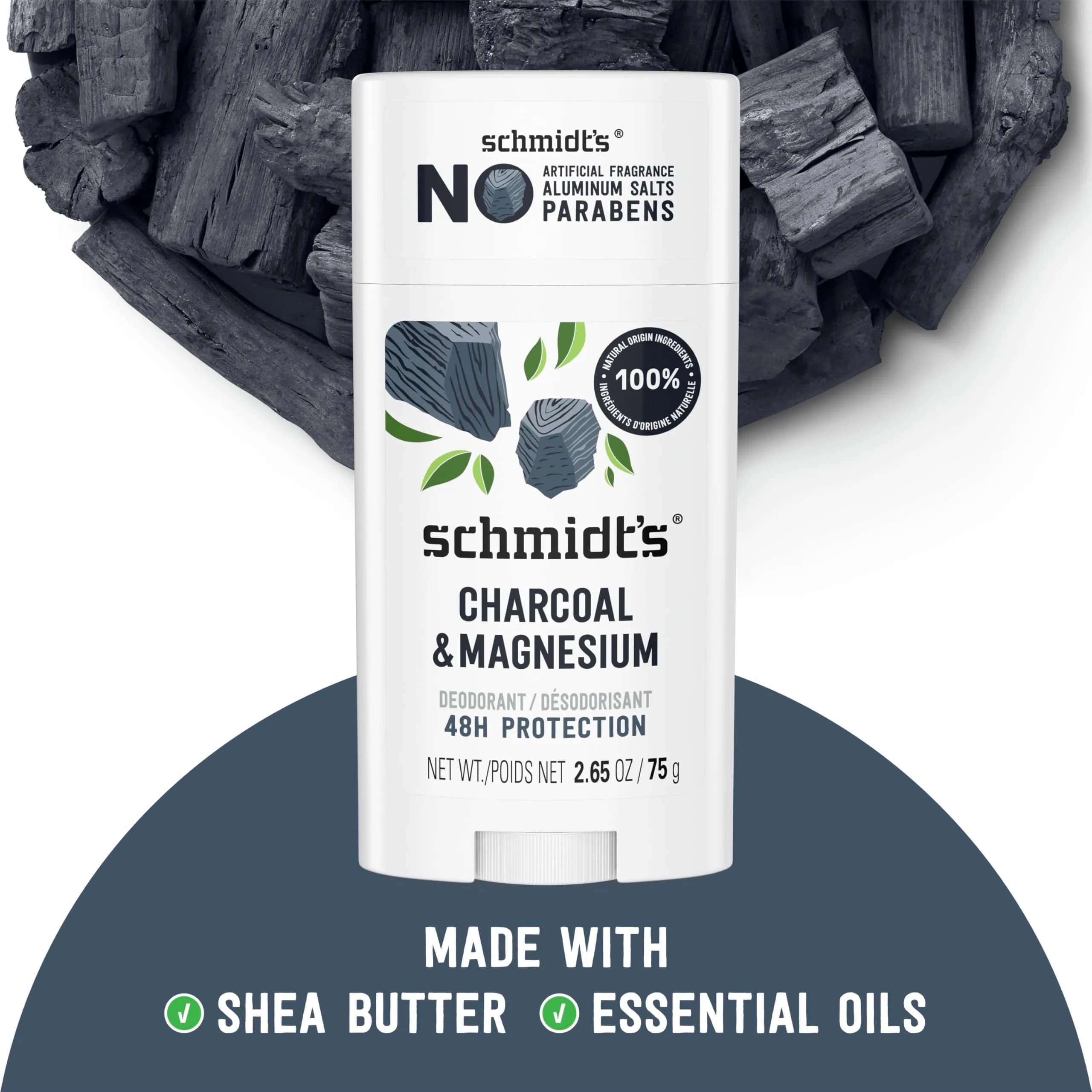 Schmidt's Natural Vegan Deodorant Charcoal & Magnesium Stick 2.6 oz (74g) | 24-Hour Odor Protection - view 3