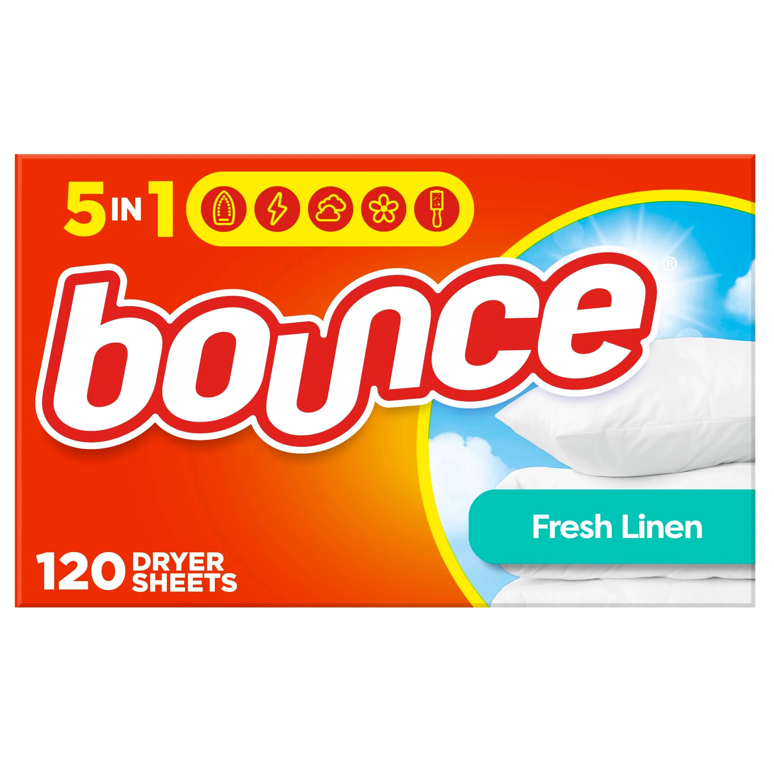 Bounce Fabric Softener Dryer Sheets Fresh Linen Scent 720 Count (120 Count x 6 Packs) | Controls Static Cling & Reduces Wrinkles — 6-Pack