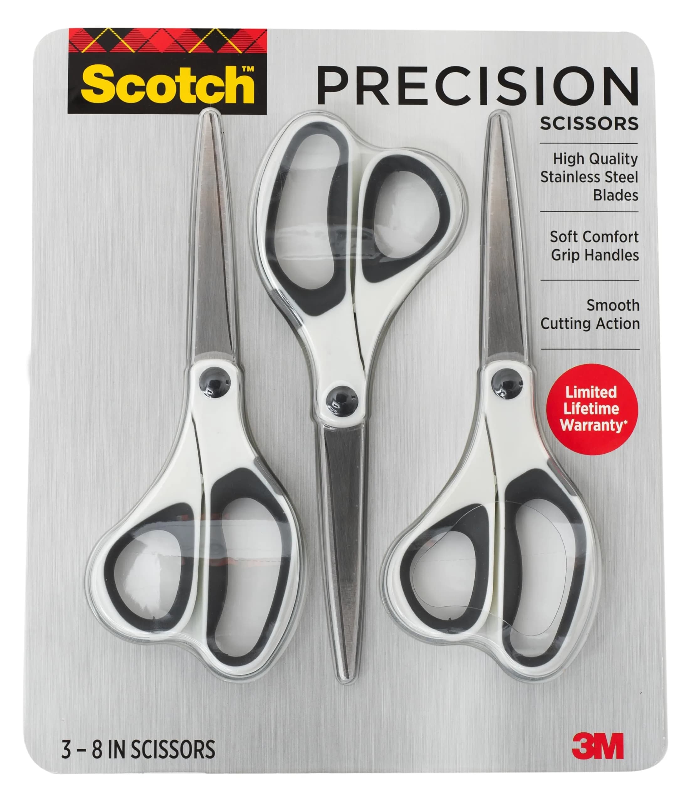 Scotch 8" Precision Scissors, 20.32 cm (8 Inch) Blade, Titanium-Fused Stainless Steel, Ambidextrous Soft Grip, Pack of 36 | Ultra Edge Craft & Fabric Shears — Assorted Colors