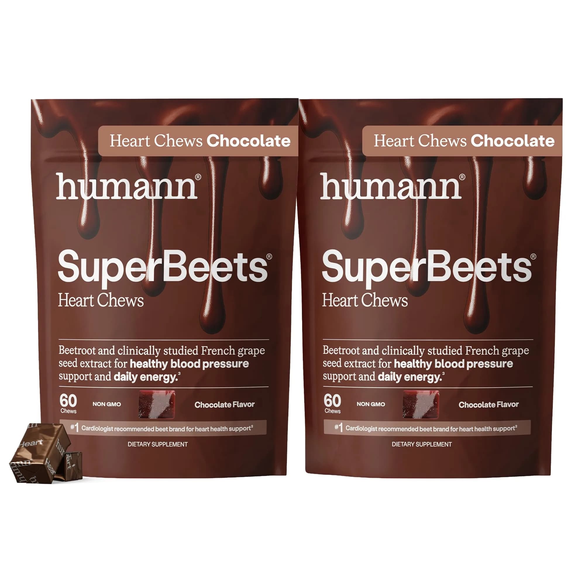 HumanN SuperBeets Heart Chews Chocolate Flavor 120 Count | Nitric Oxide Support - main product image