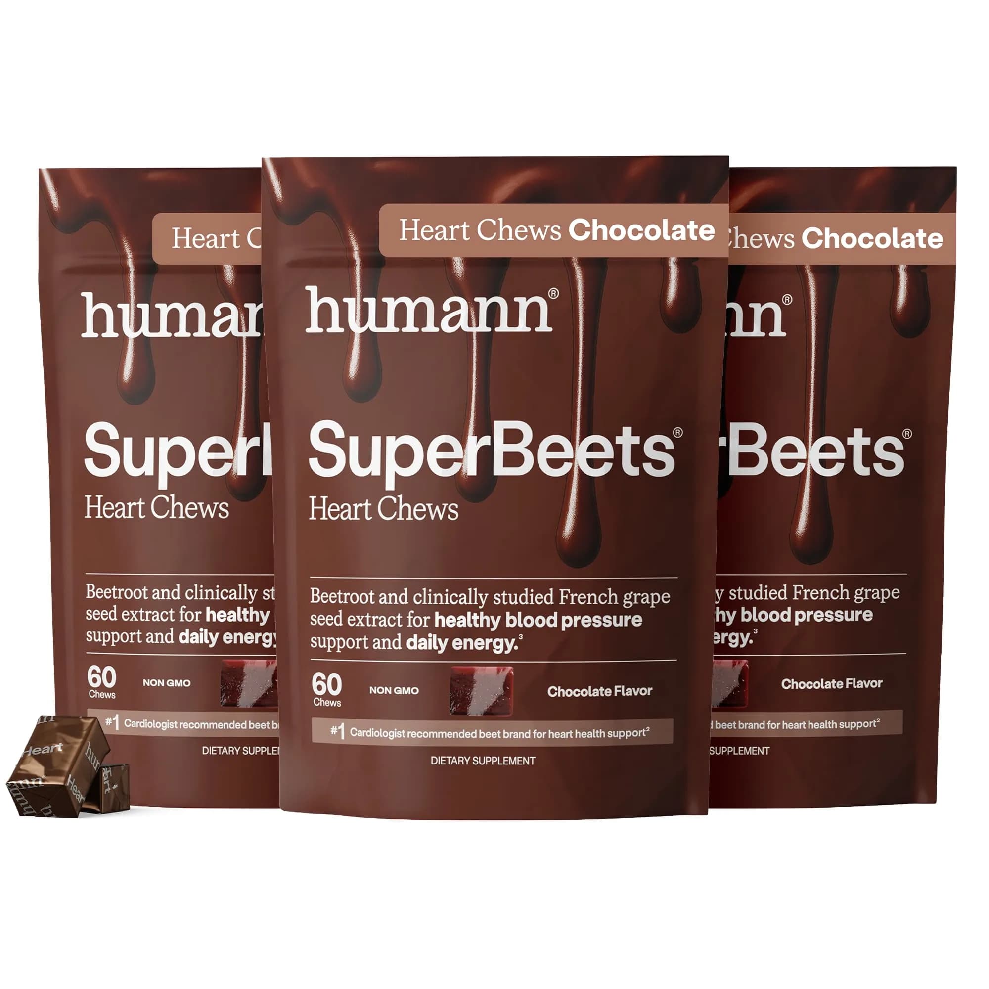 HumanN SuperBeets Heart Chews Chocolate Flavor 180 Count | Nitric Oxide & Blood Pressure Support thumbnail 1