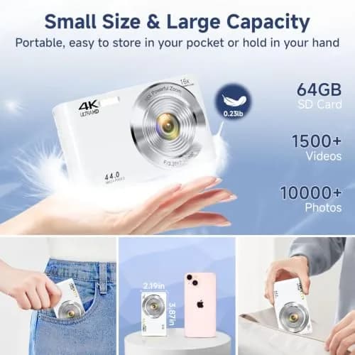 SMARTKLIK Digital Camera for Teens 44MP 4K FHD 16x Zoom 64GB Card | Beginner-Friendly Compact Camera thumbnail 6