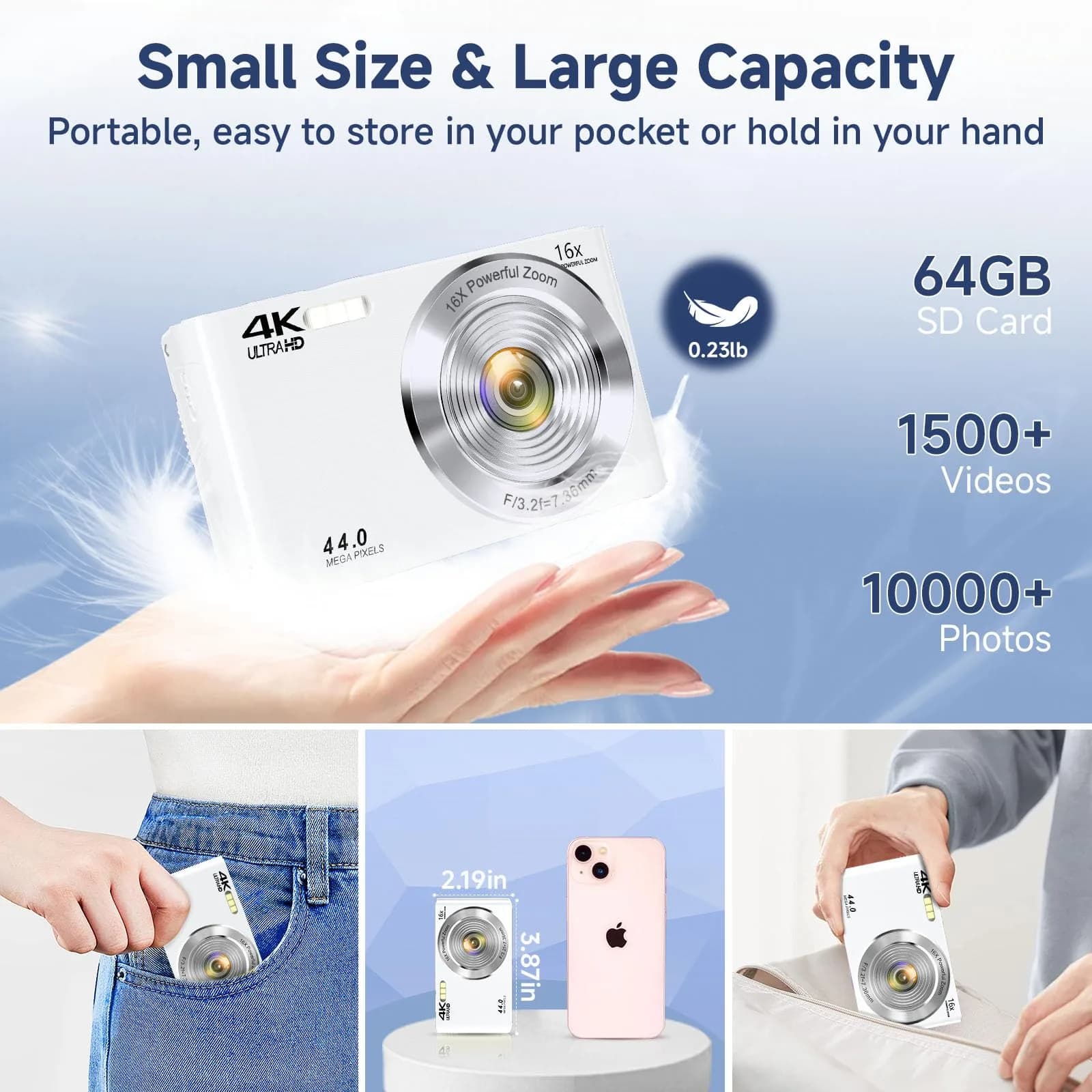 SMARTKLIK Digital Camera for Teens 44MP 4K FHD 16x Zoom 64GB Card | Beginner-Friendly Compact Camera thumbnail 6