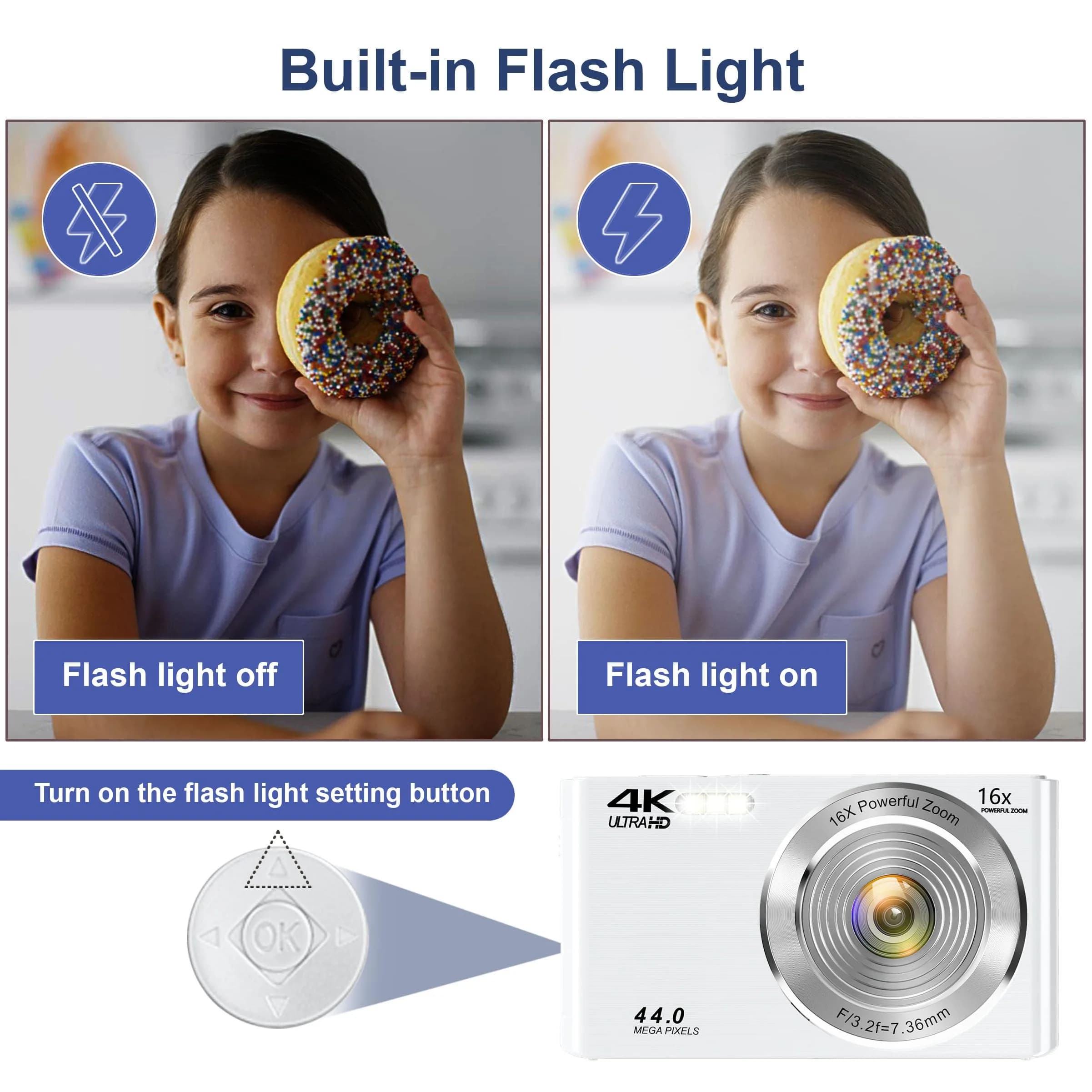SMARTKLIK Digital Camera for Teens 44MP 4K FHD 16x Zoom 64GB Card | Beginner-Friendly Compact Camera thumbnail 7