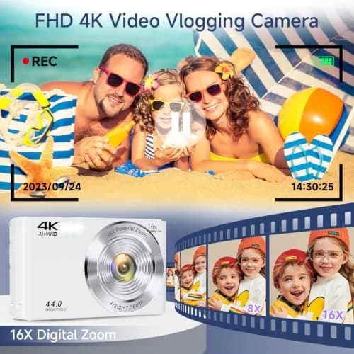 SMARTKLIK Digital Camera for Teens 44MP 4K FHD 16x Zoom 64GB Card | Beginner-Friendly Compact Camera thumbnail 2