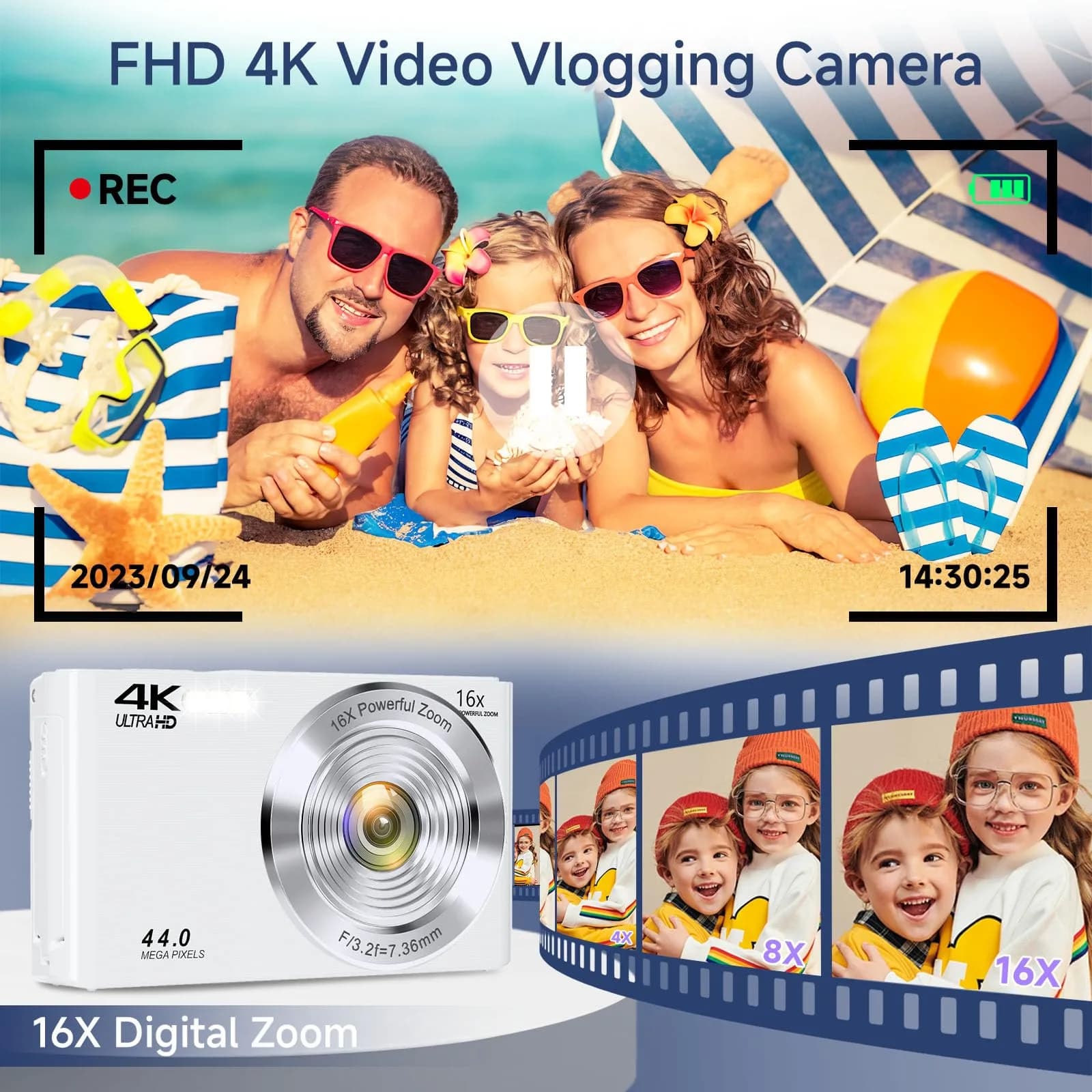 SMARTKLIK Digital Camera for Teens 44MP 4K FHD 16x Zoom 64GB Card | Beginner-Friendly Compact Camera thumbnail 2
