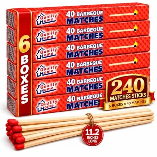 Quality Home 11.2" Extra Long Wooden Safety Matches | Long Reach Fireplace & BBQ (6 Pack) thumbnail 1