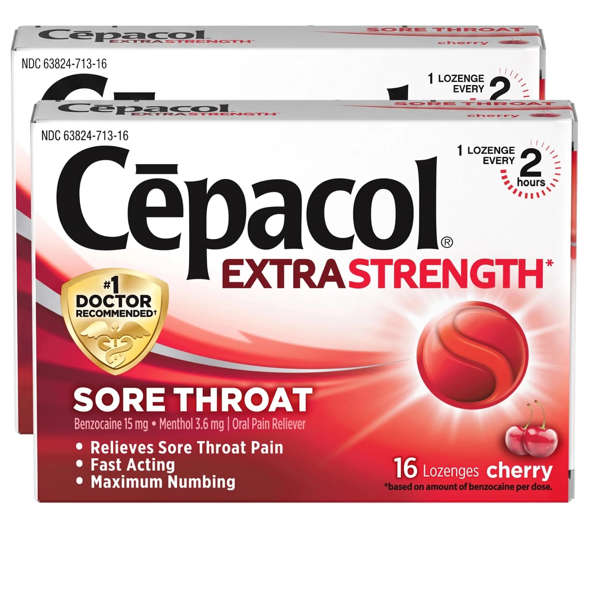 Cepacol Extra Strength Sore Throat Lozenges, Cherry 16ct (Pack of 2) | Fast-Relief Oral Pain & Cough Suppressant - main product image