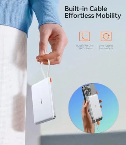 TORRAS 10000mAh Power Bank with Built-in USB-C Cable | Slim, Fast Charging, Durable Design thumbnail 5