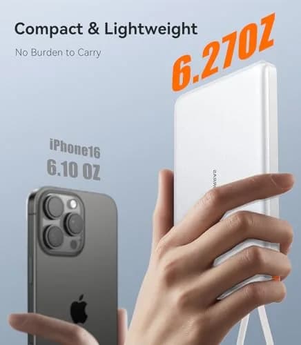 TORRAS 10000mAh Power Bank with Built-in USB-C Cable | Slim, Fast Charging, Durable Design thumbnail 3