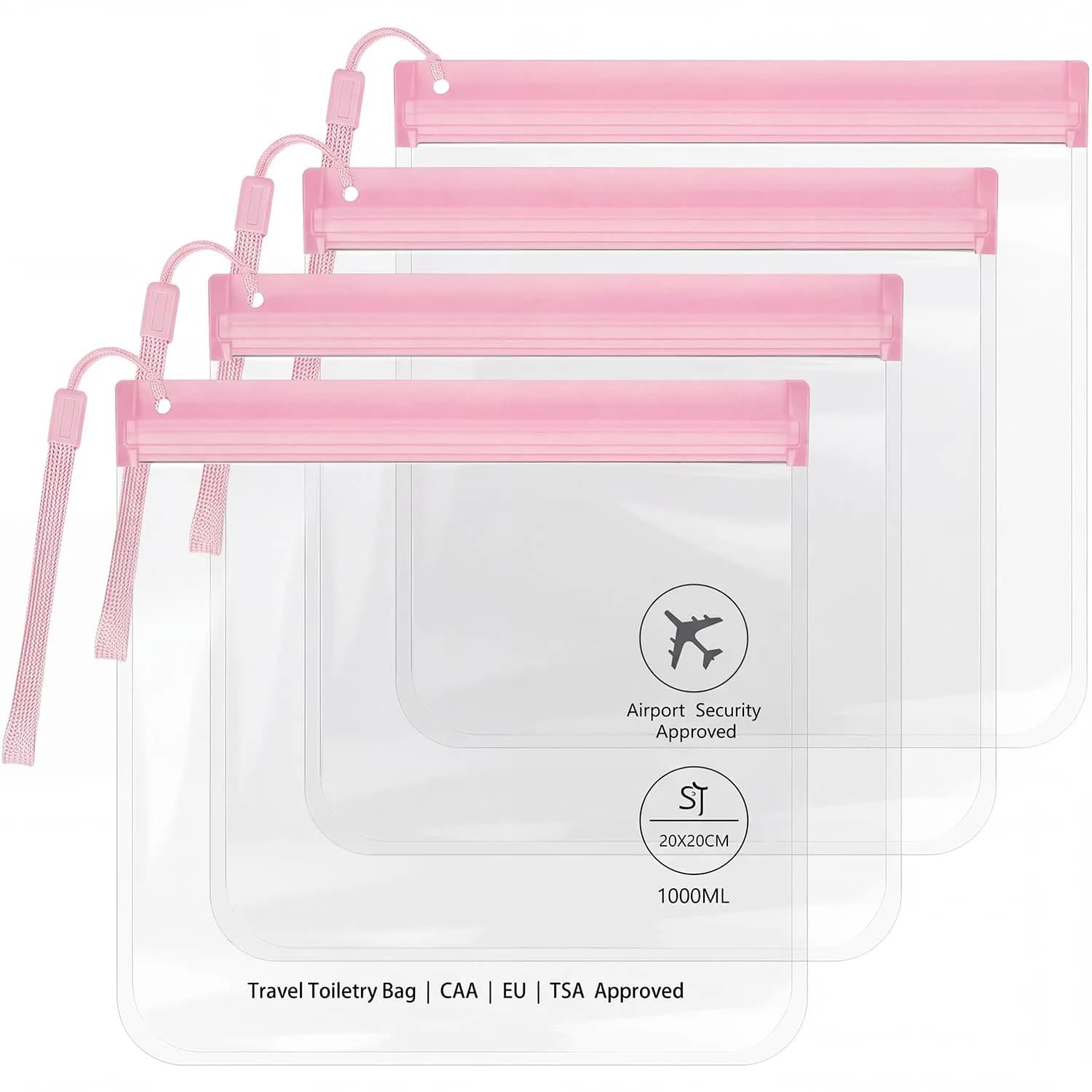 SLIJAR 4Pcs Clear TSA Approved Security Toiletry Bag Quart Size | Leakproof & Waterproof — Pink