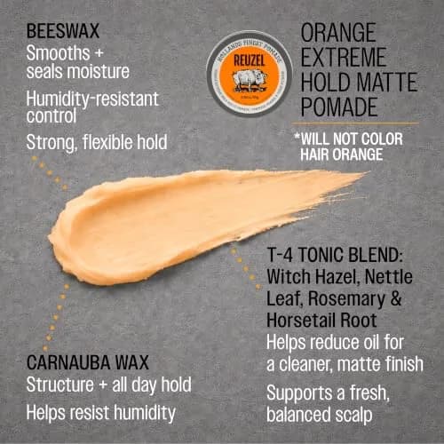 REUZEL Limited Edition Orange Extreme Hold Matte Pomade 3.38 oz | Matte, Strong Hold for Men thumbnail 4