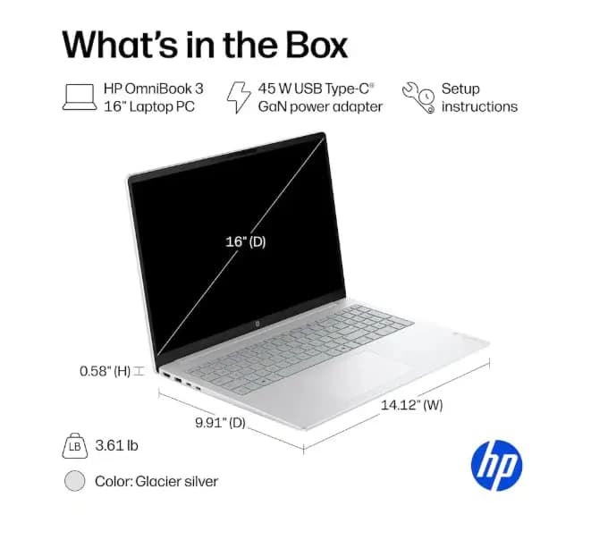 HP OmniBook 3 Laptop 16" Touch Screen | AMD Ryzen 5 40, 512GB SSD, 8GB RAM, Windows 11 Pro thumbnail 8