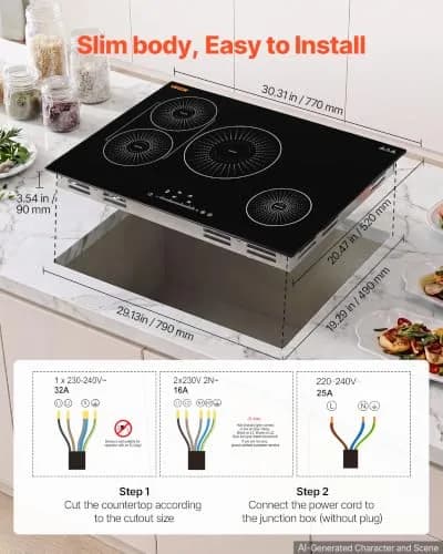 VEVOR 30-inch 4-Burner Induction Cooktop 7500W 220V | Built-in Electric Stove with Touch Control & Timer thumbnail 5