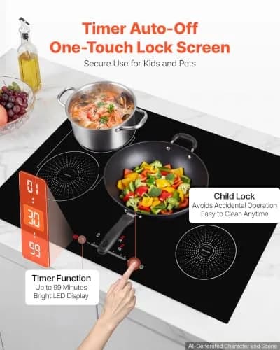 VEVOR 30-inch 4-Burner Induction Cooktop 7500W 220V | Built-in Electric Stove with Touch Control & Timer thumbnail 6