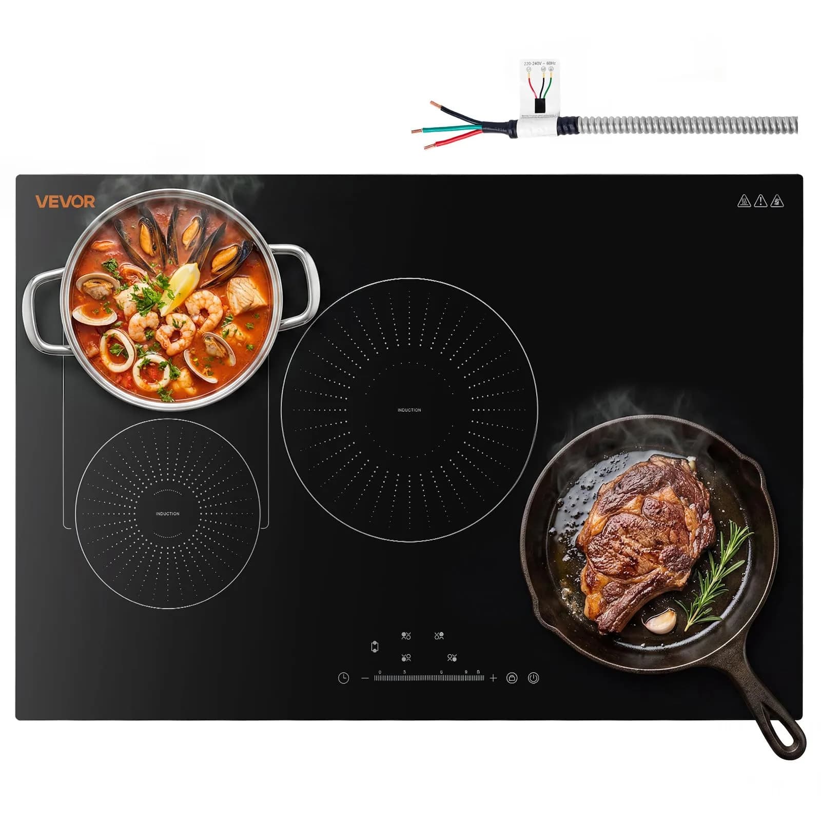VEVOR 30-inch 4-Burner Induction Cooktop 7500W 220V | Built-in Electric Stove with Touch Control & Timer