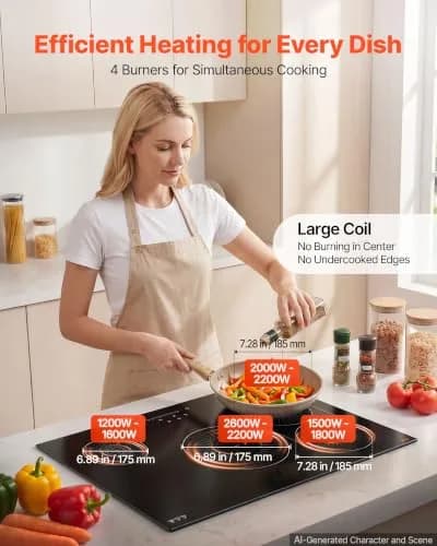 VEVOR 30-inch 4-Burner Induction Cooktop 7500W 220V | Built-in Electric Stove with Touch Control & Timer thumbnail 2