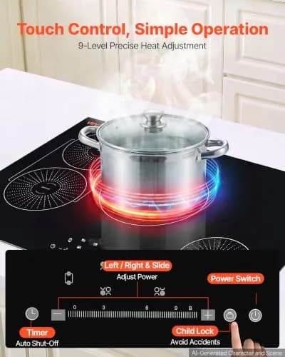 VEVOR 30-inch 4-Burner Induction Cooktop 7500W 220V | Built-in Electric Stove with Touch Control & Timer thumbnail 3