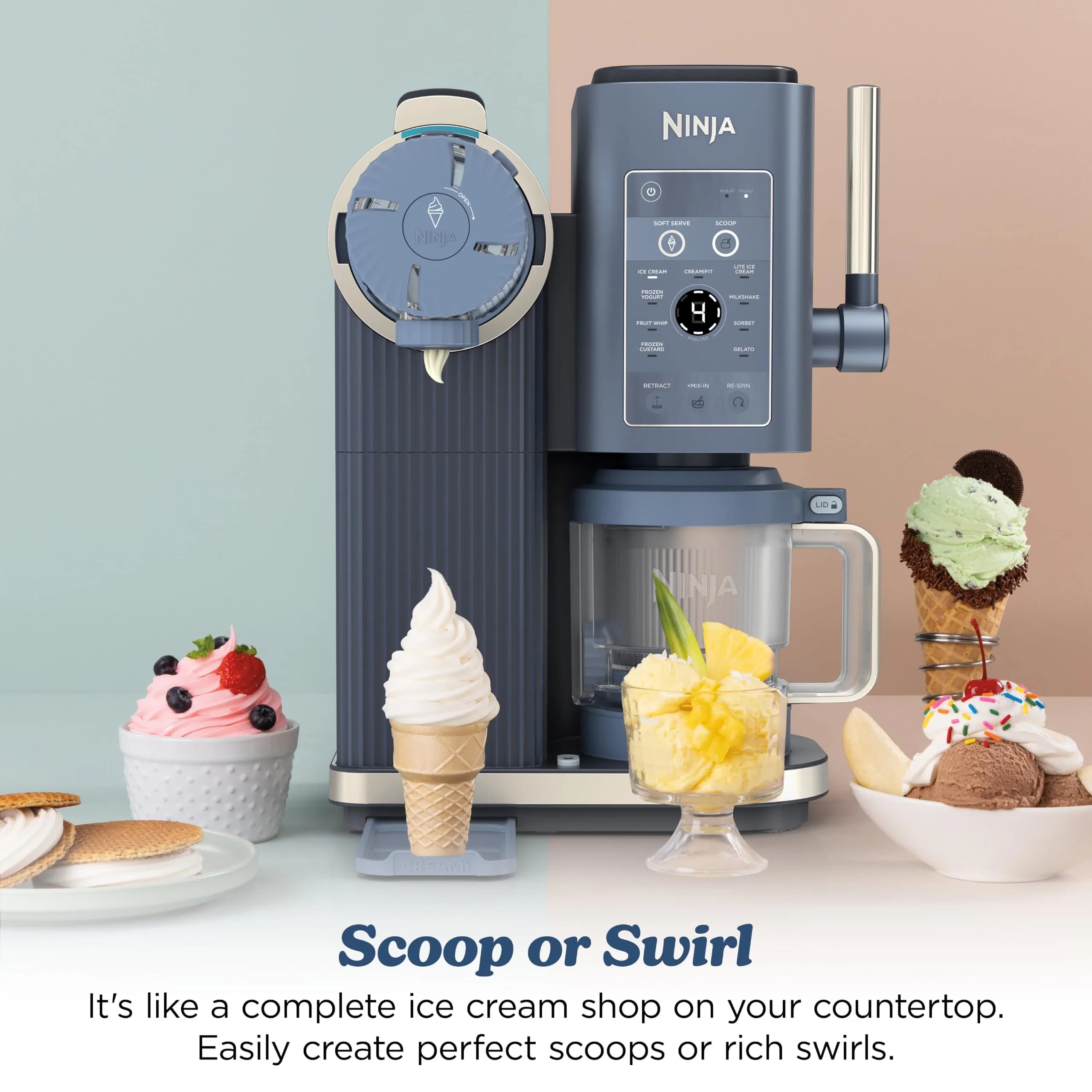Ninja Creami Scoop & Swirl 13-in-1 Ice Cream and Soft Serve Maker NC701BL, 17.52 in (44.5 cm) Height | 13 Programs for Custom Frozen Treats - view 5