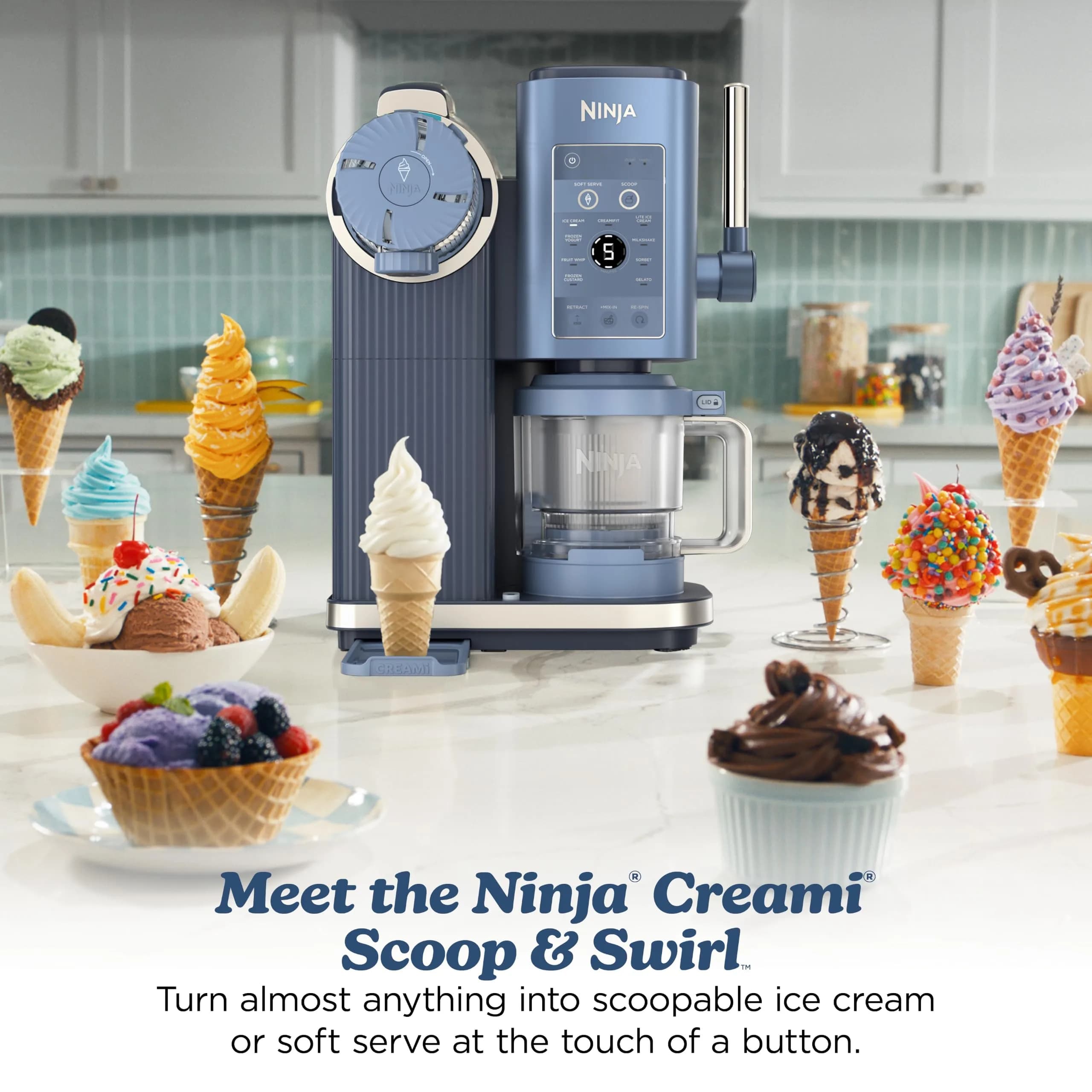 Ninja Creami Scoop & Swirl 13-in-1 Ice Cream and Soft Serve Maker NC701BL, 17.52 in (44.5 cm) Height | 13 Programs for Custom Frozen Treats - view 2