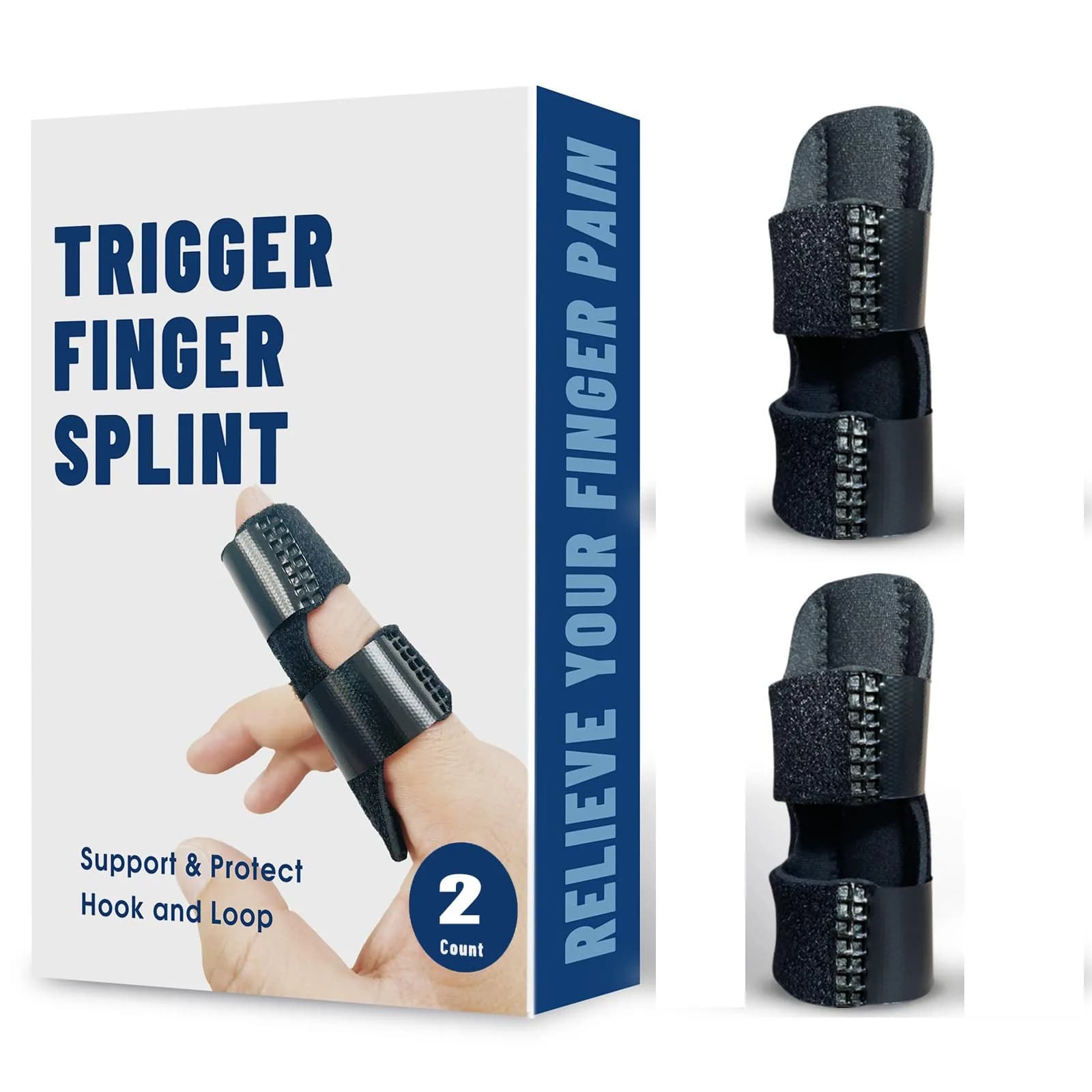 NSKONGDODO Trigger Finger Splint Brace for Knuckle Immobilization, Arthritis Relief, Pain Relief, Fits Index, Middle, Ring Fingers (2 Pack, Black) - main product image