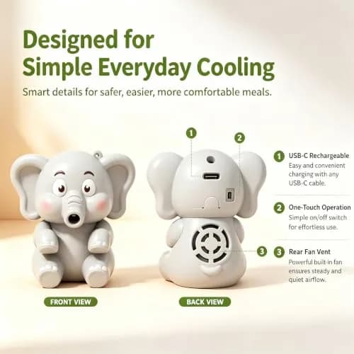 Generic Green Cooling Clip-On Mini Fan for Cup & Bowl | 3.15in (8cm) Portable USB Rechargeable Fan thumbnail 2
