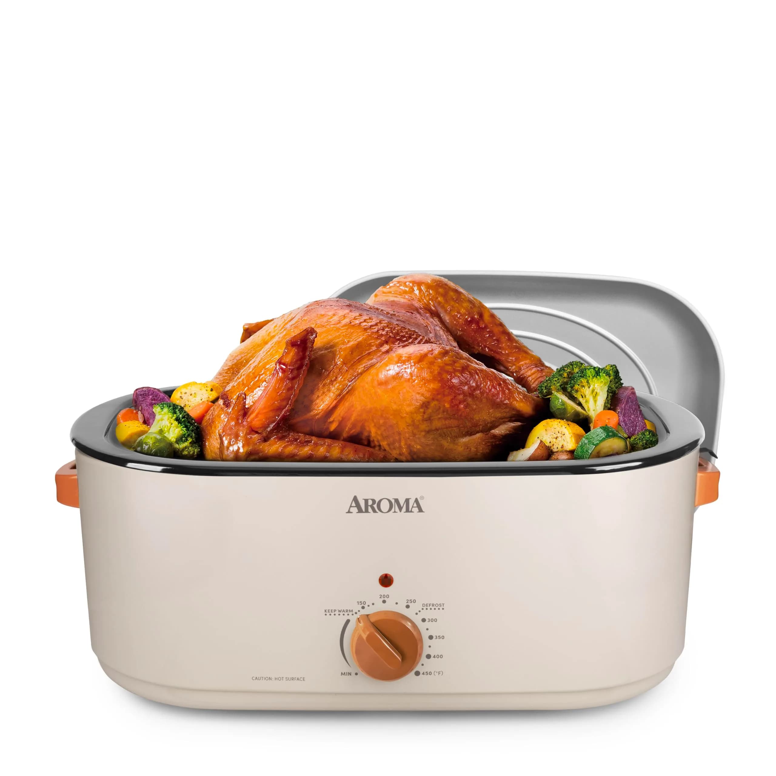 AROMA 22Qt Roaster Oven with Self-Basting Lid | Fits 26-lb Turkey, Adjustable Temp, Keep Warm, Stainless Steel