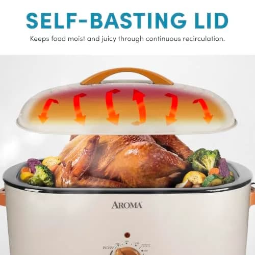 AROMA 22Qt Roaster Oven with Self-Basting Lid | Fits 26-lb Turkey, Adjustable Temp, Keep Warm, Stainless Steel thumbnail 4
