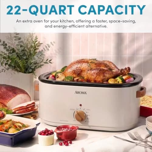 AROMA 22Qt Roaster Oven with Self-Basting Lid | Fits 26-lb Turkey, Adjustable Temp, Keep Warm, Stainless Steel thumbnail 5