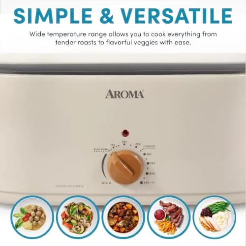 AROMA 22Qt Roaster Oven with Self-Basting Lid | Fits 26-lb Turkey, Adjustable Temp, Keep Warm, Stainless Steel thumbnail 2