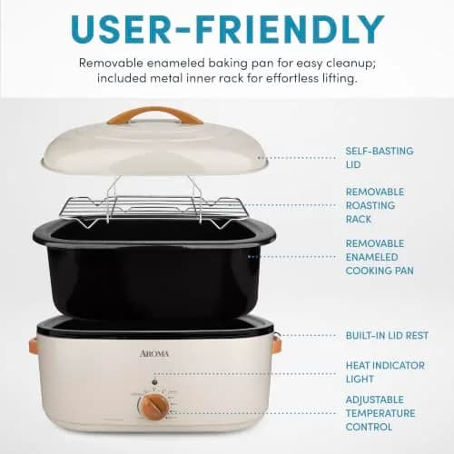 AROMA 22Qt Roaster Oven with Self-Basting Lid | Fits 26-lb Turkey, Adjustable Temp, Keep Warm, Stainless Steel thumbnail 3