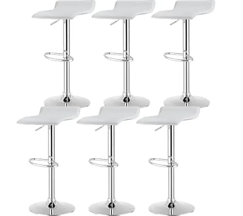 NAFORT White Bar Stools Set of 6 | Adjustable Height PU Leather Seats, Modern Kitchen & Bar Furniture thumbnail 1