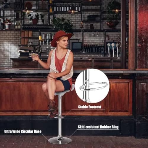 NAFORT White Bar Stools Set of 6 | Adjustable Height PU Leather Seats, Modern Kitchen & Bar Furniture thumbnail 4