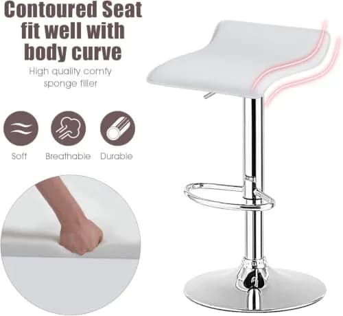 NAFORT White Bar Stools Set of 6 | Adjustable Height PU Leather Seats, Modern Kitchen & Bar Furniture thumbnail 8