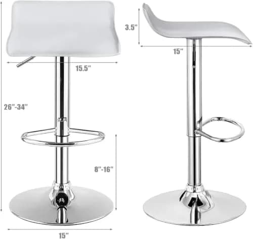 NAFORT White Bar Stools Set of 6 | Adjustable Height PU Leather Seats, Modern Kitchen & Bar Furniture thumbnail 3