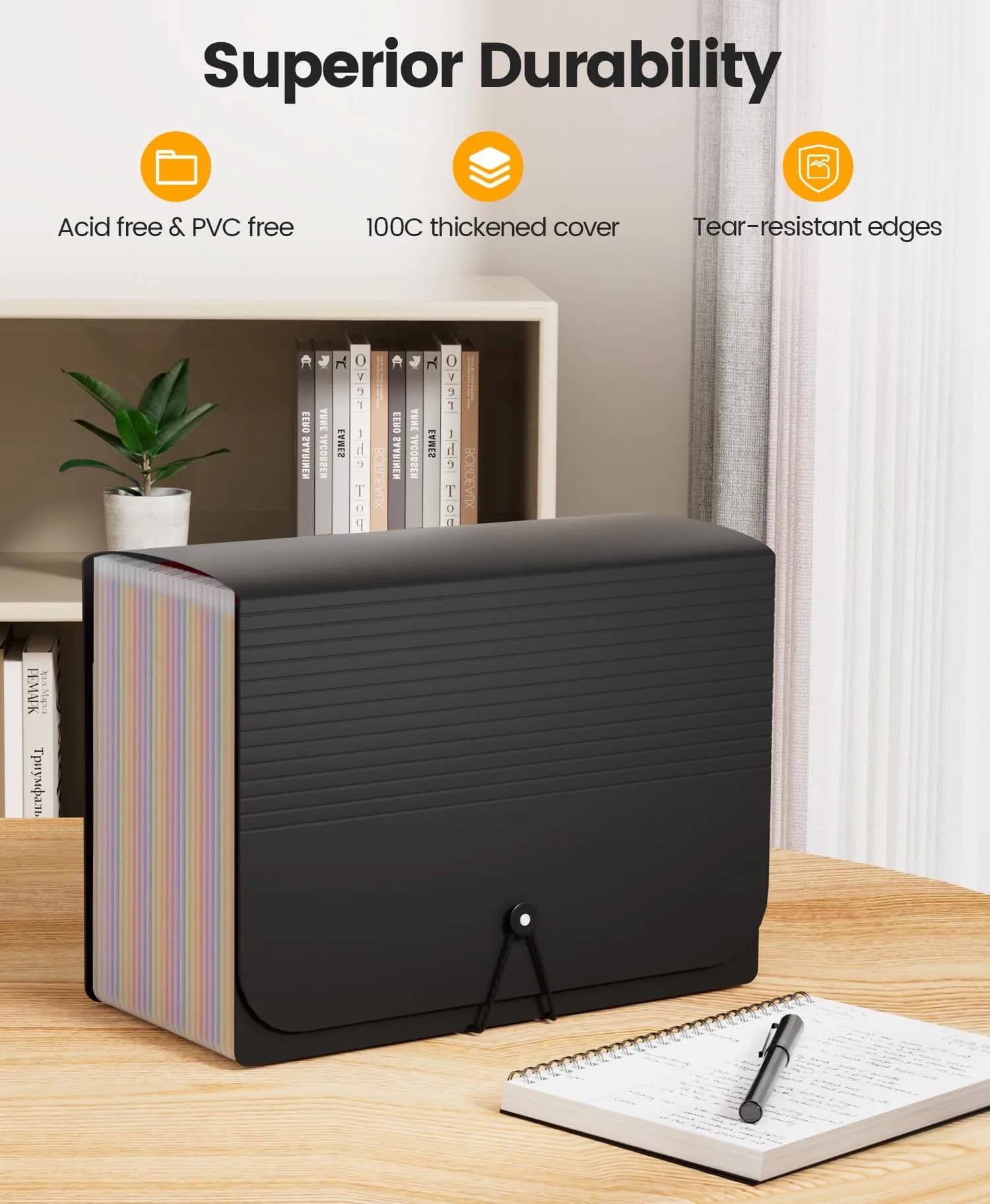 Sooez Black 26-Pocket Expanding File Folder for Letter Size Documents | Deep Pockets & Visible Tabs - view 4